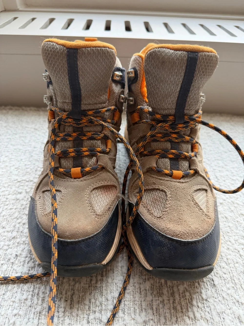 L.L. Bean Kids Tan and Orange Hiking Boots